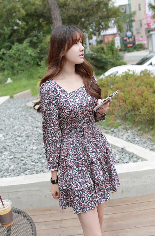 kstylick:Shirred and Ruffled Dress by Miamasvin