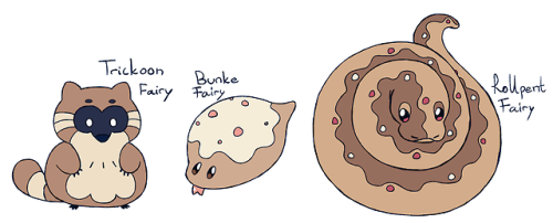 Here’s a couple of more ‘beta’ art of the following fakemon: Tootoo line, Trickoon, Bunke and Rollpent, Chewawa line, Mo