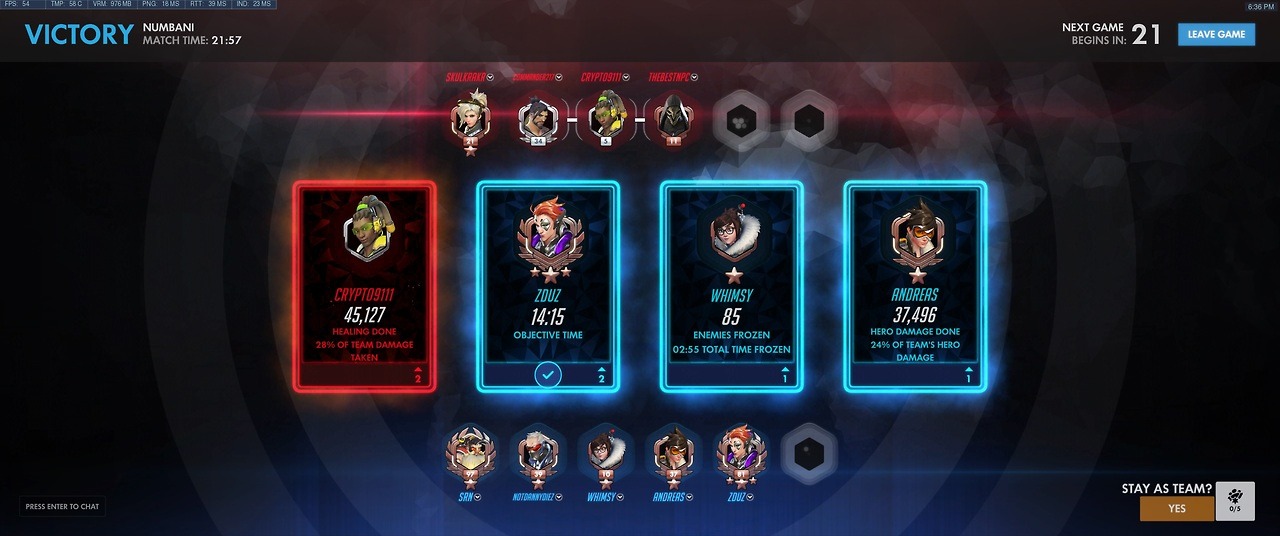 I was winston a good 10 of those minutes
but we really needed another gun
lest infinite overtime