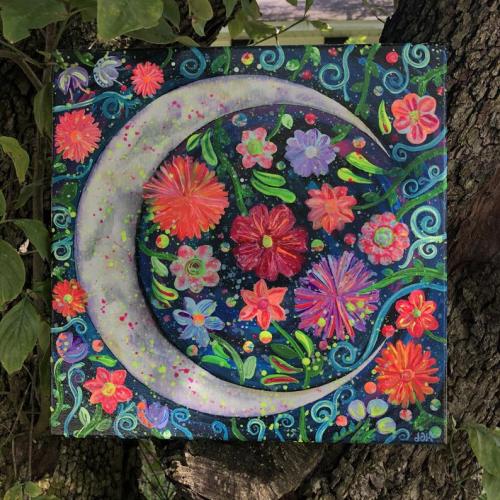 BlacklightCrescent Moon Flower Night Sky // JustineOhMeArtwork