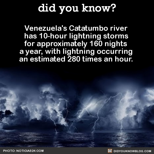 did-you-kno:  Venezuela’s Catatumbo river has 10-hour lightning storms for approximately