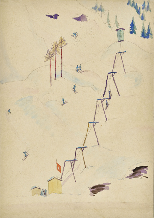 thunderstruck9:Ernst Ludwig Kirchner (German, 1880-1938), Skilift Bolgen/Davos, 1930s. Watercolour a