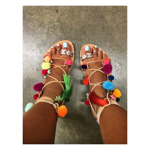 These shoes!!!! #sotd #obsessed #pompomsandals #handmade #greece thank you @dimitrasworkshop I love 