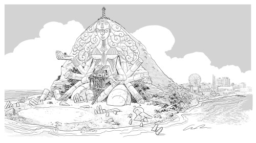 Guy Davis Production Art- The Temple During the pre-production of Steven Universe, we got the chance to work with one of Rebecca Sugar’s personal heroes, Guy Davis!  Guy championed the idea of the temple’s double head– one looking sternl