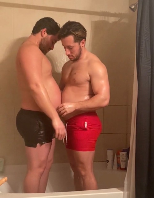 thic-as-thieves:These swim trunks almost didn’t fit…broke a sweat trying to get them on! Wait until y’all see the before and after pic! Video on our site, link in bio! 