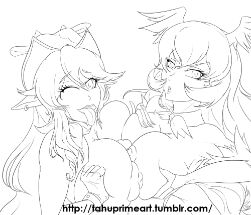 tahuprimeart:  Nearly finished sketch lines for an Etotama double paizuri. I’ll have this finished and colored in a few days. Commissions are OPEN! Just ASK!