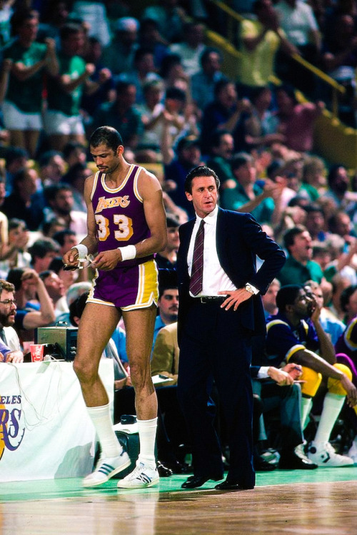 Kareem Abdul-Jabbar and Pat Riley 1985 NBA Finals