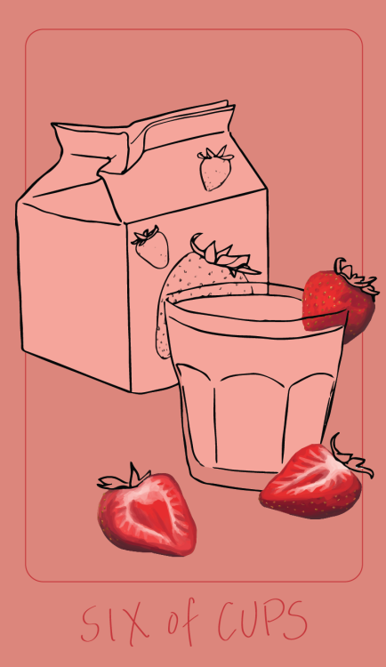 Six of Cups. Art by Nisse Lovendahl, fromThe Herbal and Spiced Culinary Tarot.“Strawberry 