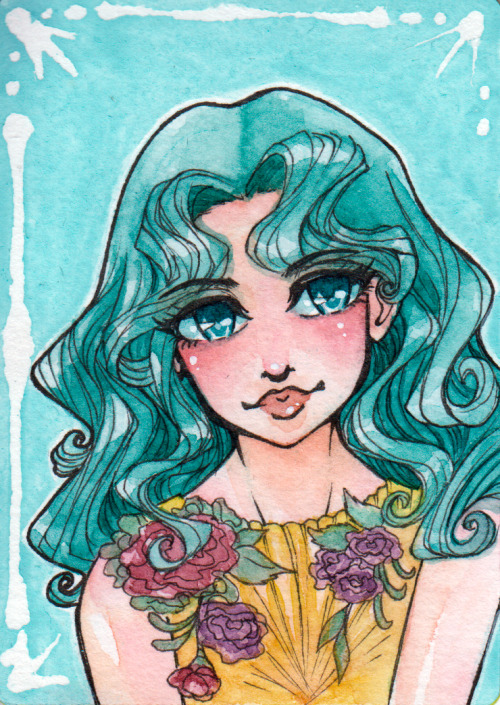 watercolour portrait of Michiru Kaiou - Sailor Neptune in ACEO size