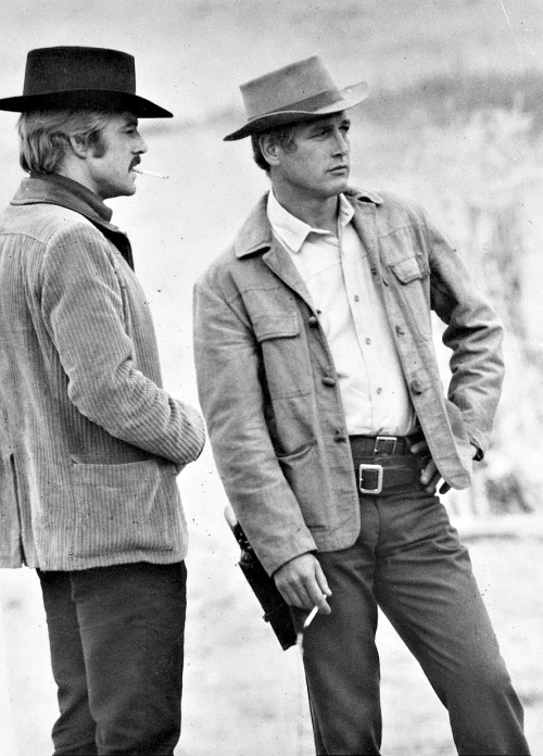 Robert Redford and Paul Newman take a smoke break on the set of Butch Cassidy and the Sundance Kid [