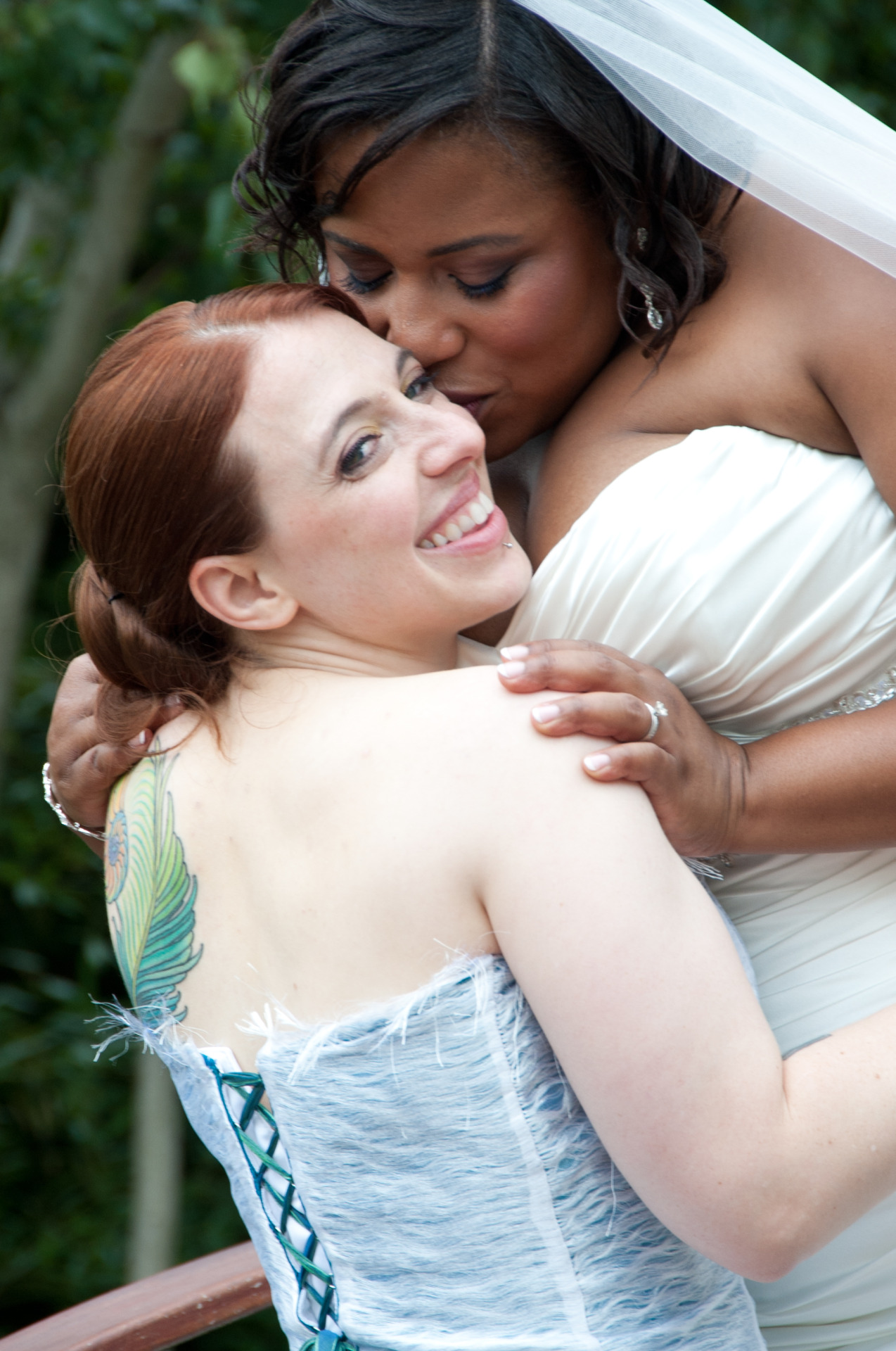 weddingprideny:  A New York lesbian couples has a peacock-themed wedding. Read their