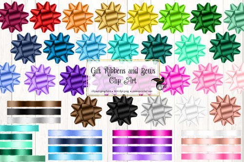 Gift Ribbons and Bows Clipart Graphic by Digital Curio 112 separate images of colorful gift bows and