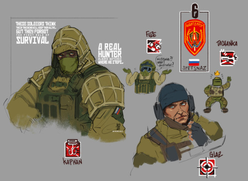 Added some color to Kapkan and decided to sketch also Fuze, Tachanka and Glaz :P