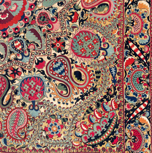 LAKAI-SHAHRISYABZ Suzani, Uzbekistan, First half 19th century. 255 x 216cm (8’ x 7’) Rip