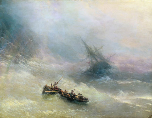 oldroze:   Russian painter Ivan Konstantinovich Aivazovsky (29 July 1817 – 2 May 1900)  Ship «Empress Maria» in storm 1892 American Shipping off the Rock of Gibraltar 1873 Rainbow 1873 Stormy sea at night 1849 