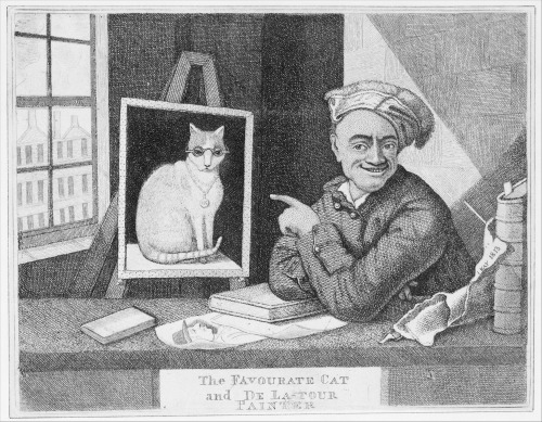 John Kay, The Favourite Cat and De La Tour, 1813. Etching. Scotland. Portrait of Maurice Quentin de 