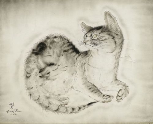 Cat   -   FoujitaTsuguharu,1942Japanese 1886-1968Exhibition “The Magic cell”  , Animal P