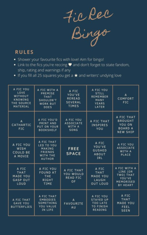 inevitably-johnlocked:25 FIC REC BINGO (MARCH 2022)Hey all!! I saw this post here by @7-percent and 