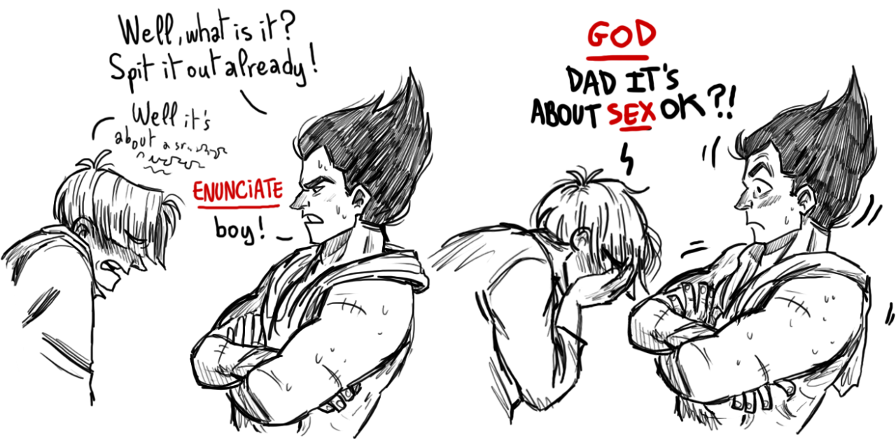 spywerewolf:  stupidoomdoodles:  Prince Vegeta and giving The Sex Talk   This is