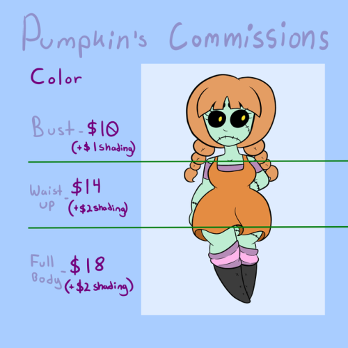 pumpkinspicesnowflakes:  pumpkinspicesnowflakes:  pumpkinspicesnowflakes:   I finally made my commission prices, so I made a preview post of what it could look like. So here’s the break down~(All pictures are a maximum of 2 characters, 2nd character