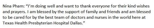 nbcnightlynews:JUST IN: Dallas nurse being treated for Ebola issues statement: “I’m doing well”