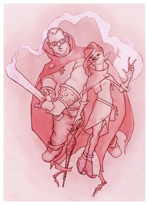 hansdampfinallengassen:Lup and Barry. [image description: a monochromatic red-toned drawing of Barry