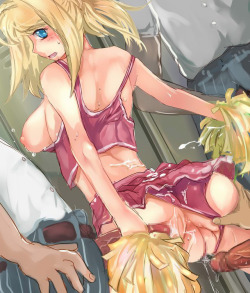 hentaiflower:  A cheerleader in the guys locker room is just asking for trouble.. or a good time. 