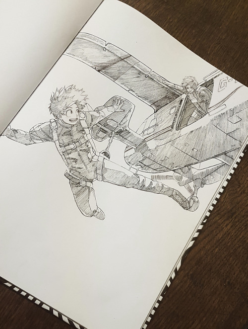 Inktober Day 30, Skydiving, with Midoriya Izuku, and his good friend, Todoroki Shouto. Izuku invites