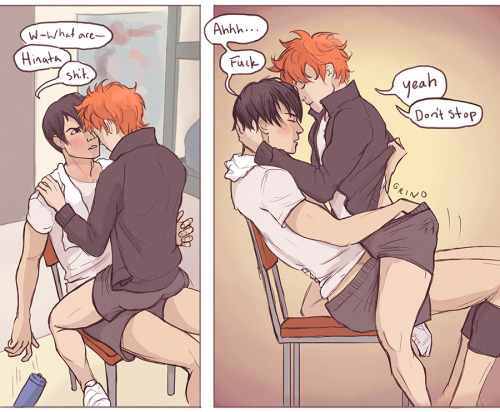 reallycorking:  The nsfw sequel (that literally no one asked for, lmao) to the kagehina third-year captains comic, in which, after years of unresolved sexual tension, they finally go for it. I like to think that once it happens, it would happen r e a