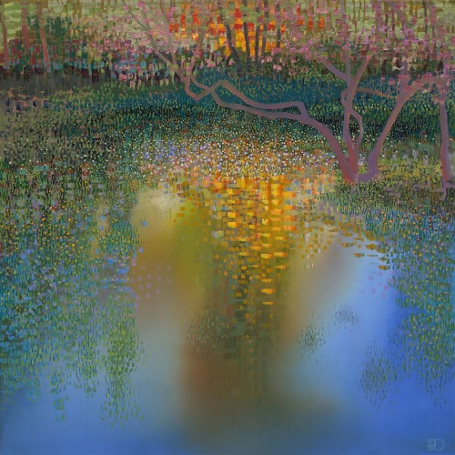 huariqueje:Water Garden   -   Ton DubbeldamDutch, b.1957-Oil on panel ,  80 x 80 cm * * * *Denise Le