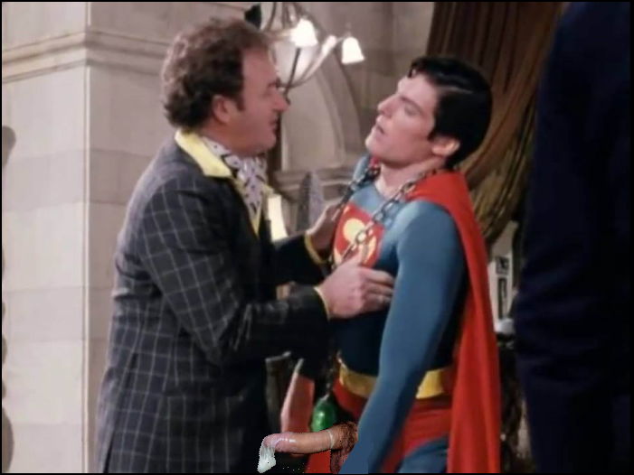 Outwitted by Lex, who is collecting Superman&rsquo;s seed.  Chris Reeve was