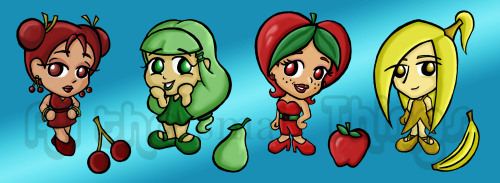 Fruit Girls representing the common female body types