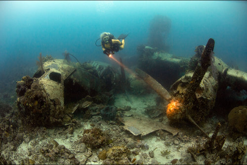 Wreck of Japan Kawanishi H8K (Emily) Flying boat from the biggest warship&rsquo;s graveyeard in the 