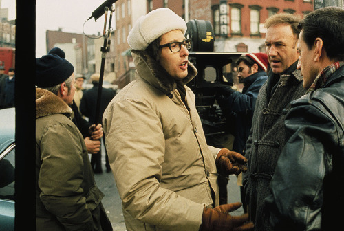 cinecat:Director William Friedkin with Gene Hackman and Roy Scheider behind the scenes of The French