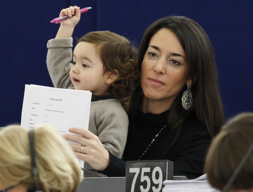 ceevee5:  blvcknvy:  Licia Ronzulli, member of the European Parliament, has been taking her daughter Vittoria to the Parliament sessions for two years now.  Every time this is on my dash, it’s an automatic reblog. 