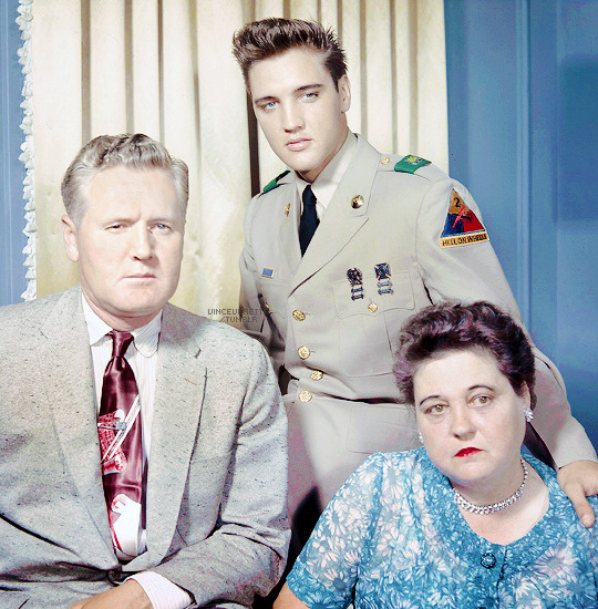 vinceveretts:  Elvis, Vernon and Gladys Presley, June 1958.  