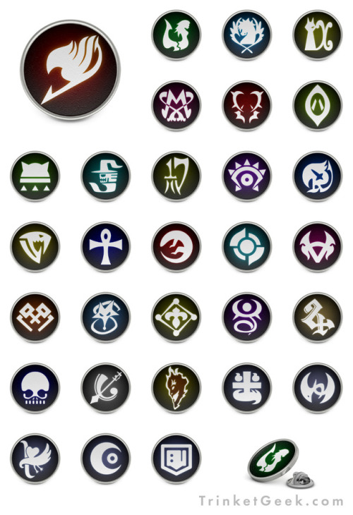 trinketgeek: Fairy Tail guild emblem pins I’ve added pin badges for all of the guilds in Fairy Tail!