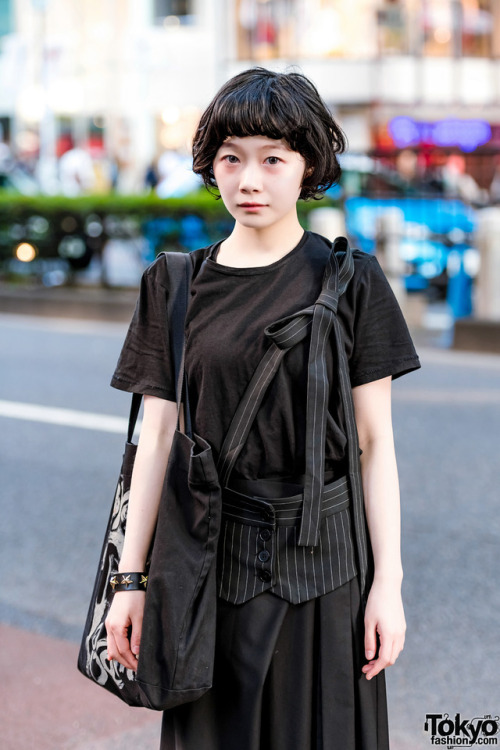 Tokyo fashion student Lois wearing a minimalist Japanese street style with items by Yohji Yamamoto, 