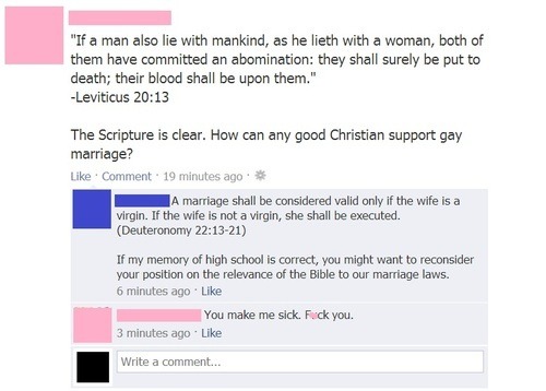 itsfondue:Isn’t it nice how people twist their religious scripture to suit their weds but when it’s 