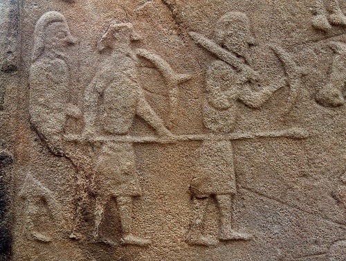 earlyscotland:Pictish warriors on the Aberlemno kirkyard cross-slab.