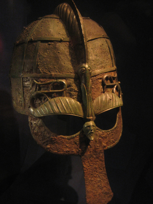 ancientart:Helmet from a Vendel (pre-viking) boat grave, Uppland, 7th century Guldrummet.The helmets