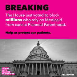 action: plannedparenthood:  The House just voted to strip health care from millions of people and block patients from Planned Parenthood health centers. We can still stop this disastrous bill before it becomes law.  Speak out now&gt;&gt;   Health care