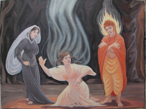 mariaaragon64:The Visitation - Hecate, the Sibyl and Apollo, an image that came to me. Oil on linen 