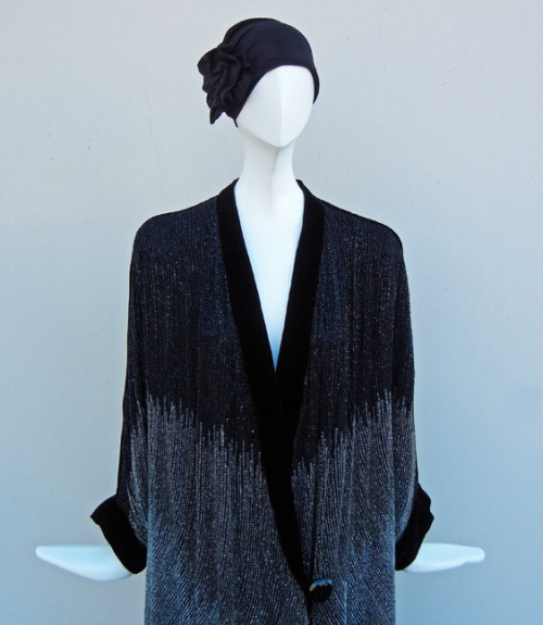 Evening CoatPaul Poiret1924Stunning cocoon evening coat of black georgette, hand beaded overall in l