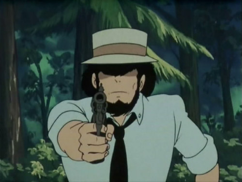 generalyung:Jigen tries on different kinds of hats after all his regular hats get destroyed.I rememb