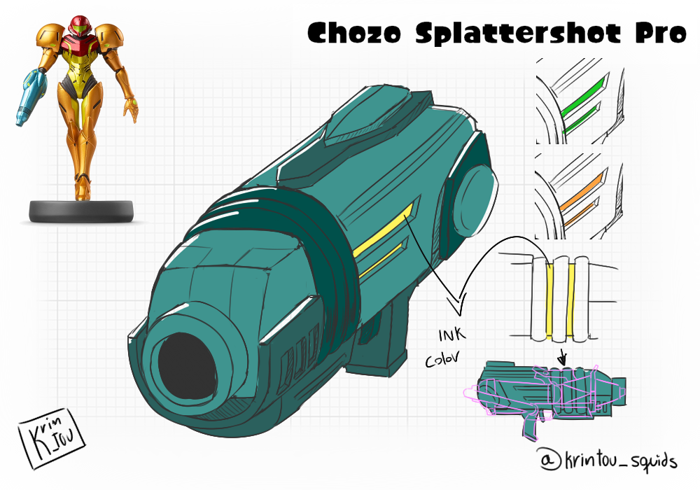 shoot-and-swim-ab:Amiibo + Weapon skins idea :^D Hope the names are fitting hehe