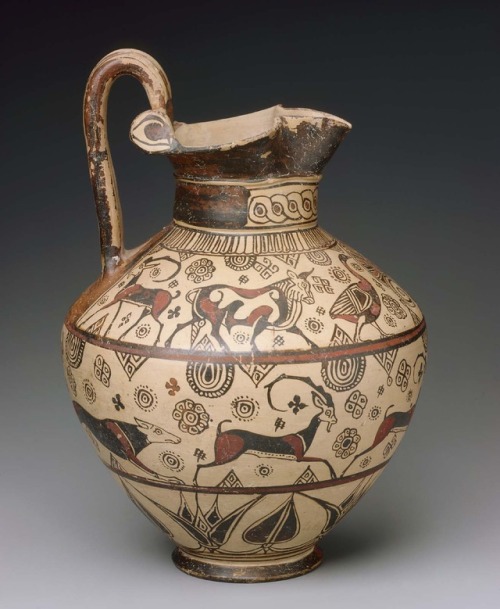 ancientanimalart:Wild Goat style pitcherGreekOrientalizing Periodabout 625–600 BCEMuseum of Fi