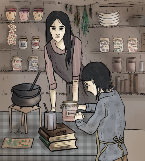 serosvit:Severus and Eileen making potions at homei think he learned a lot from her before Hogwarts