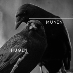 In Norse Mythology, Hugin (“thought”) and Munin (“memory” or “mind”) are a pair of ravens that are the shamanic helping spirits of the god Odin. These informants are two of the many sources of Odin’s prodigious wisdom and it is from this