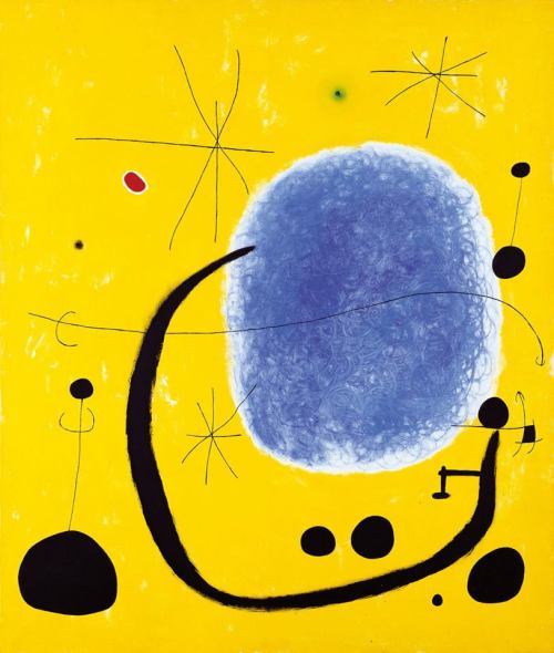 vuls:  colin-vian:  Joan Miró (1893-1983)  i have a print of this hanging up in my room and its always so weird to see it outside the context of my bedroom wall. its odd to encounter something in passing that you’re so used to seeing on a daily basis. 